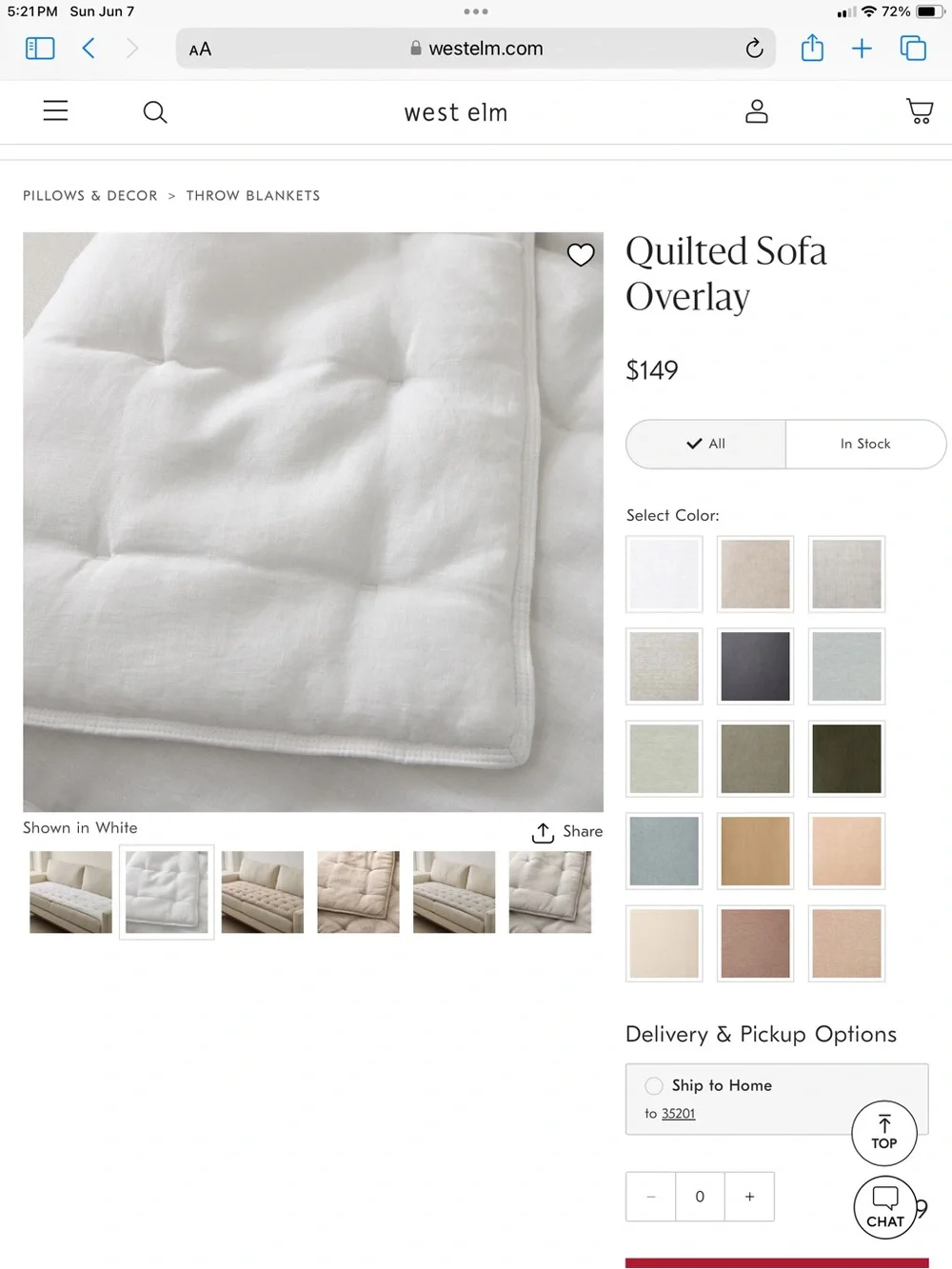 NWT West Elm quilted white sofa overlay ❤️❤️❤️❤️